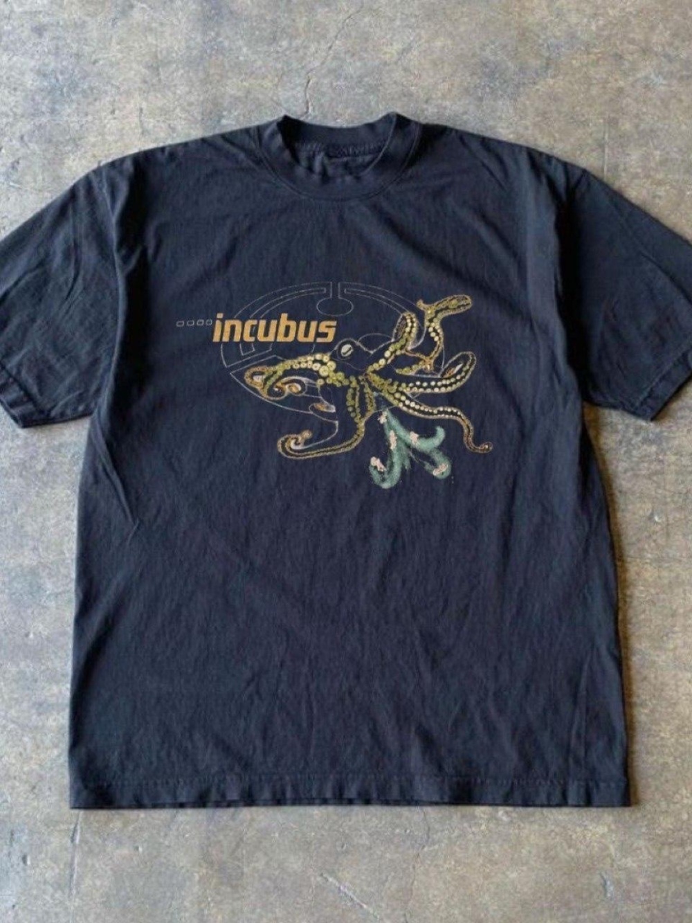 Gildan Black Incubus Octopus Graphic Tee with Gold & Green Print